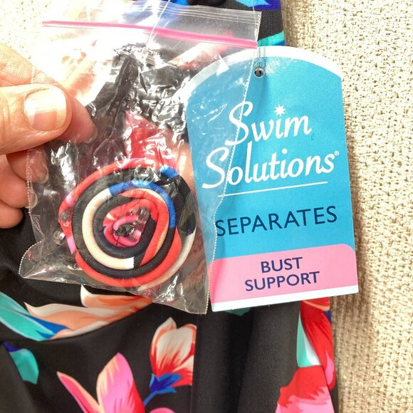 Swim Solutions Tankini Womens 12, Black Floral Sweetheart Twist Bathing Swim Top - Picture 4 of 11